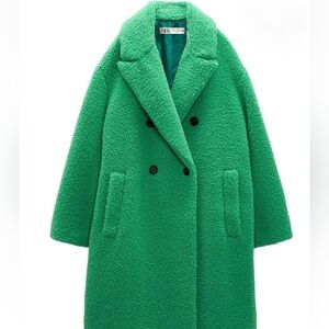 Zara Vibrant Green Teddy Coat